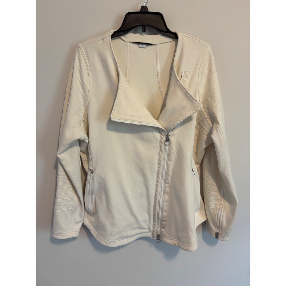 Athleta Moto Jacket Womens 1X Cream Off White Asymmetrical Zip
